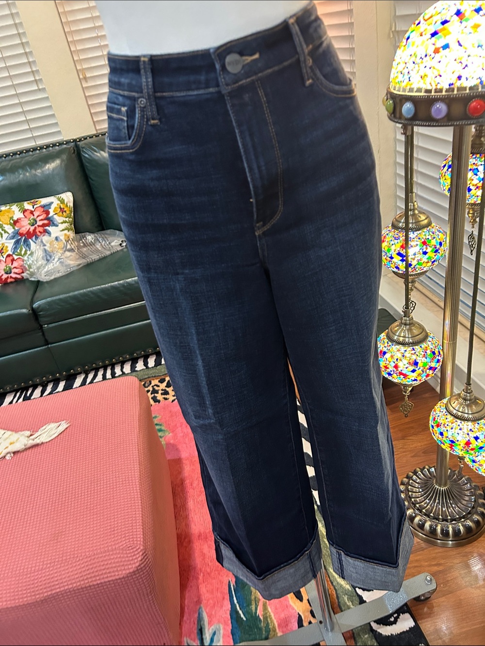 NYDJ Dark Blue Boyfriend Jeans with Cuffed Hem